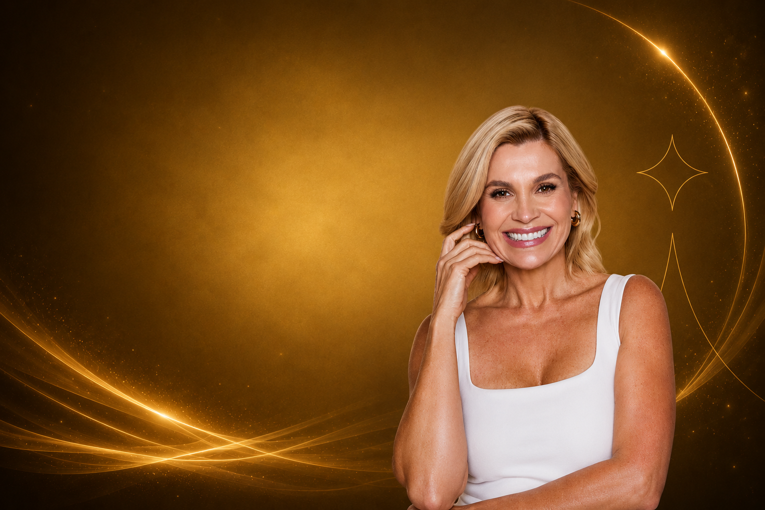 Mulher com pele radiante após harmonização facial na Royal Face
