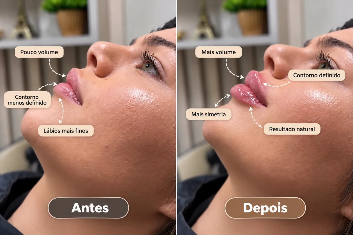 Antes e depois de Preenchimento labial na Royal Face Vitória da Conquista