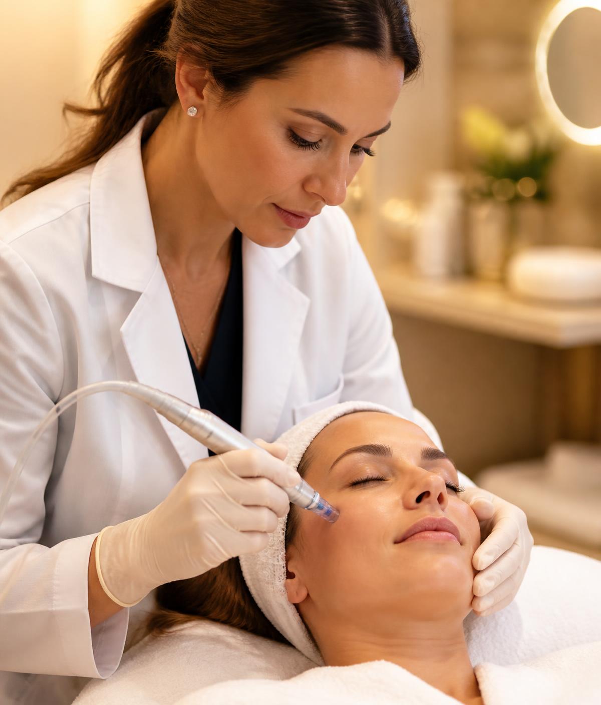 Especialista da Royal Face realizando procedimento estético facial